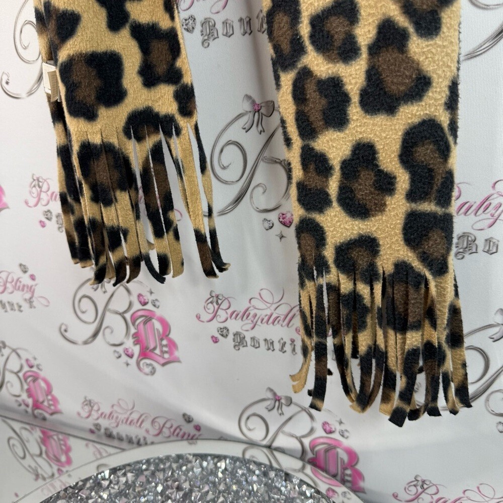 Old Navy scarf scarve tassel cheetah Leopard Print Scarf - Black and Tan - Picture 2 of 9